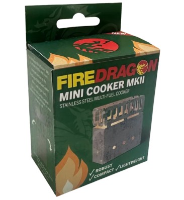 der neue FireDragon Mini Cooker Mk II in umweltfreundlicher Verpackung